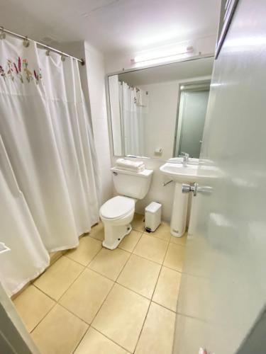 a bathroom with a toilet and a sink at NEW HOTEL CRUZ DEL SUR in Concepción