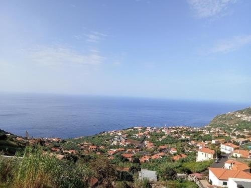 a town on a hill with the ocean in the background at The Artist House in Arco da Calheta