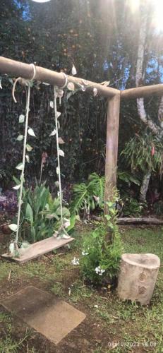 a swing in a garden with a plant at el diamante: Magic night in Santa Elena