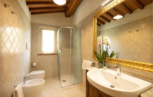 uma casa de banho com um lavatório, um chuveiro e um WC. em Awesome Home In Castiglion Fiorentino With Kitchen em Polvano