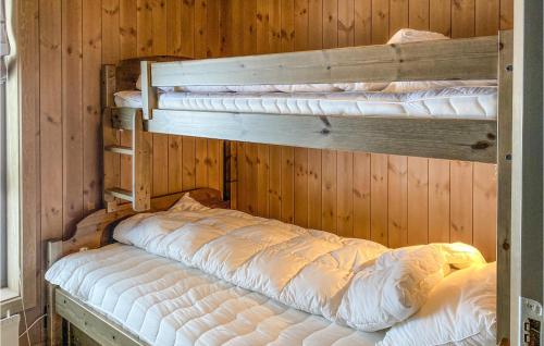 2 Etagenbetten in einem Zimmer mit Holzwänden in der Unterkunft 4 Bedroom Amazing Home In Bjorli in Bjorli
