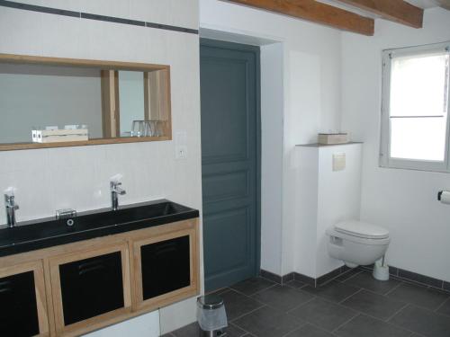 ein Badezimmer mit einem WC, einem Waschbecken und einem Spiegel in der Unterkunft Guestroom Changé, 1 pièce, 2 personnes - FR-1-410-405 in Changé