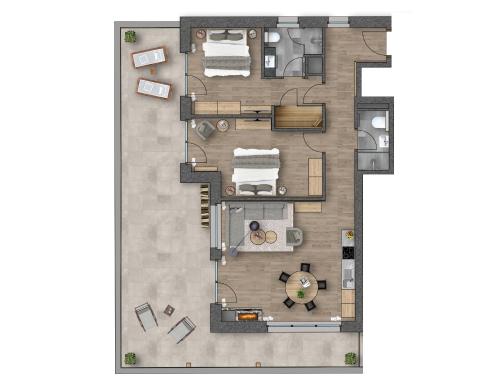 a rendering of a floor plan at Balma Restaurant Suites in Lech am Arlberg