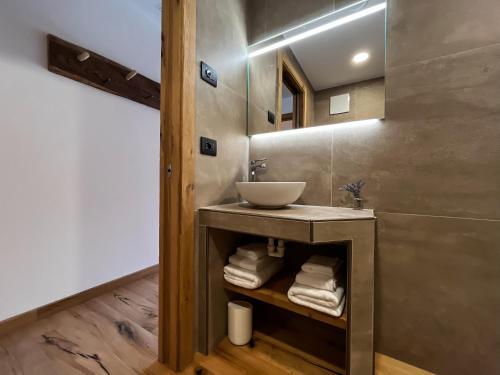 a bathroom with a sink and a mirror at Agritur Maso Il Gioco in Balbido-rango