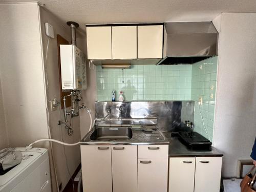 a small kitchen with a sink and a stove at カプリス豊平公園201号室 in Toyohira