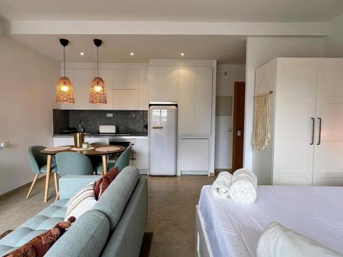 Il comprend un salon avec un canapé et une cuisine. dans l'établissement Loft acogedor cerca de Barcelona, à Terrassa