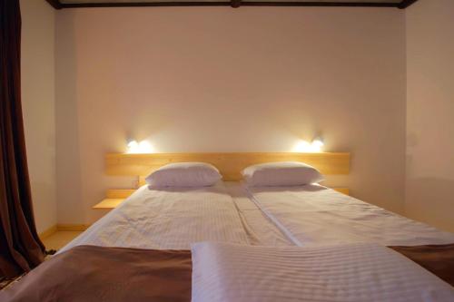 a bedroom with a bed with two pillows on it at Fexada Home in Vama