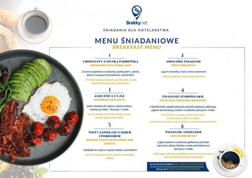 a menu for a mexican restaurant with a plate of food at MINT Luxury Apartments at the Main Square in Kraków