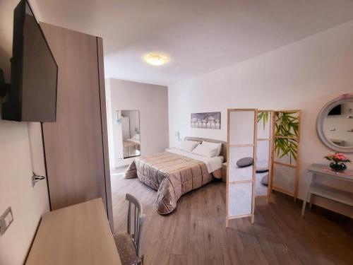 um quarto com uma cama e uma televisão num quarto em B&B Solimo em Sulmona