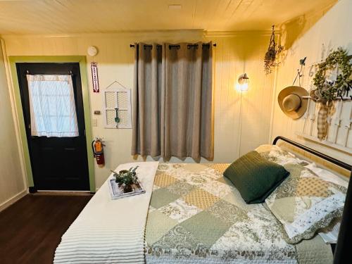 a bedroom with a bed with a window and a door at Acorn Hideaways Canton Unwind at Green Gables Suite for up to 3 in Canton