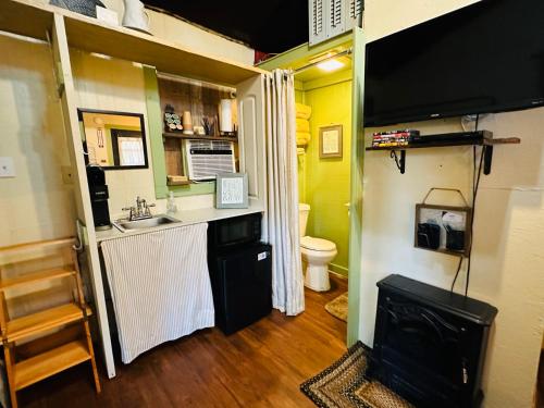 a small bathroom with a sink and a toilet at Acorn Hideaways Canton Unwind at Green Gables Suite for up to 3 in Canton