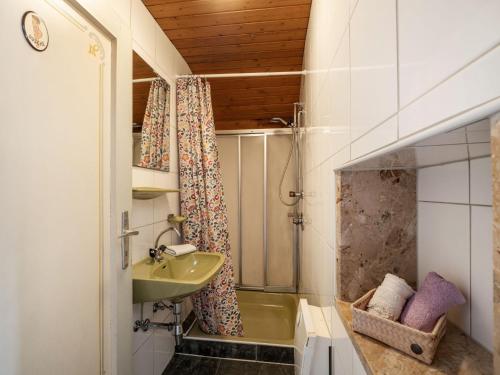 カルテンバッハにあるHaus Sabine Brauneggerの小さなバスルーム(シンク、シャワー付)