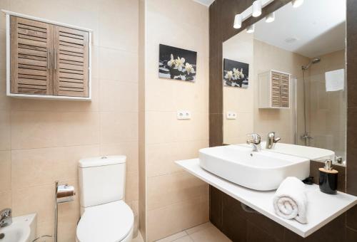 a bathroom with a sink and a toilet and a mirror at EnjoyGranada ARCOIRIS in Granada