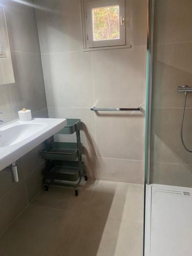 ein Bad mit einer Dusche und einem Waschbecken in der Unterkunft Résidence Figarella in Propriano