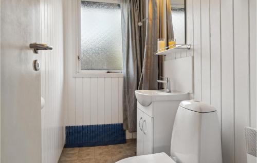 La salle de bains est pourvue de toilettes, d'un lavabo et d'une fenêtre. dans l'établissement Pet Friendly Home In Fan With Wifi, à Fanø