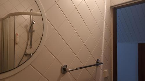 uma casa de banho com um espelho e um chuveiro em Ardilla em Lhota
