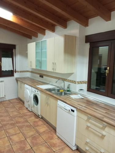 a kitchen with a sink and a washing machine at Maittia-Larraona in Larraona