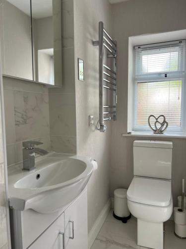 a white bathroom with a sink and a toilet at Kings head Inn 