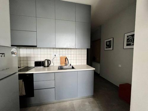 奧滕費登的住宿－Graz Narek house 2，厨房配有白色橱柜和水槽