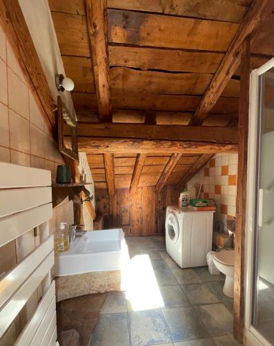 une salle de bain avec un lavabo et des toilettes dans l'établissement Chalet typique accueillant jusqu'à 9 personnes, à Champagny-en-Vanoise