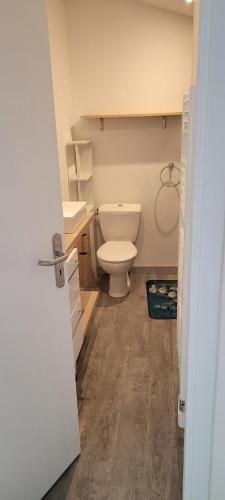uma casa de banho com um WC e um lavatório em Appartement 15km Futuroscope em Saint-Julien-lʼArs
