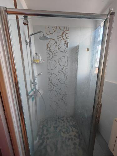 La salle de bains est pourvue d'une douche avec une porte en verre. dans l'établissement Sean, à Issy-les-Moulineaux