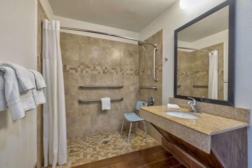 ein Bad mit einem Waschbecken und einer Dusche in der Unterkunft Motel 6-Bryan, TX - College Station in Bryan
