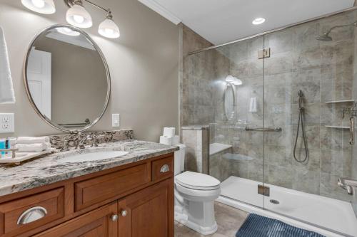W łazience znajduje się prysznic, toaleta i umywalka. w obiekcie Star Gazer Luxury A-Frame Wood Cabin. Near York/Harrisburg/Hershey/Lancaster w mieście Goldsboro