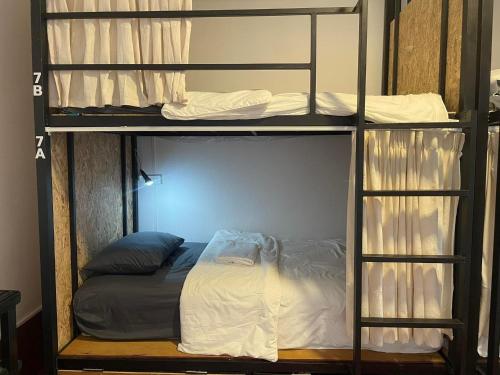 two bunk beds in a room with a bed at ANOU HOSTEL in Pakse