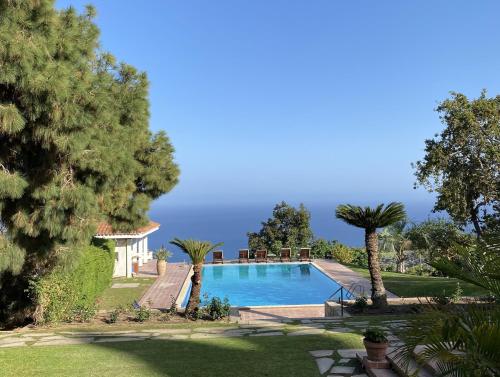 een zwembad in een tuin met palmbomen bij Villas La Gomera in Alajeró