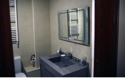 a bathroom with a sink and a mirror and a toilet at PEACE HOUSE in Bucharest