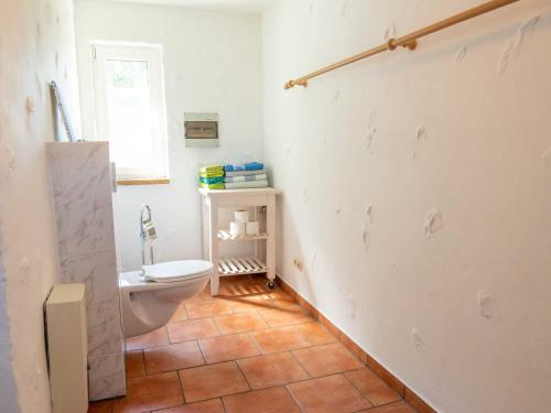a bathroom with a toilet and a sink at Ferienhaus mit maritimer Einrichtung in Kröslin