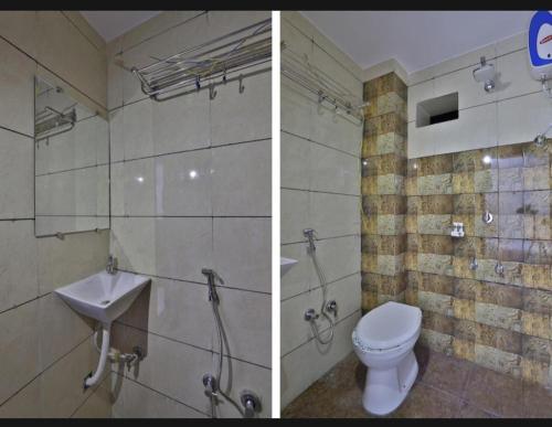 - deux photos d'une salle de bains avec toilettes et lavabo dans l'établissement HOTEL SUNWAY, à Ahmedabad