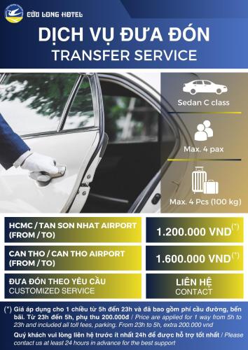 a flyer for a car transfer service at Cuu Long Hotel in My Tho