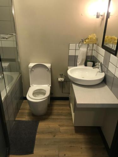 a bathroom with a toilet and a sink at Easy Stay - The Vantage Rosebank in Johannesburg