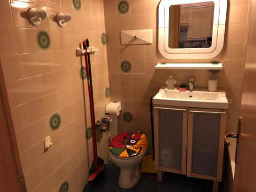 a small bathroom with a toilet and a sink at orizzonte neve in Passo del Tonale