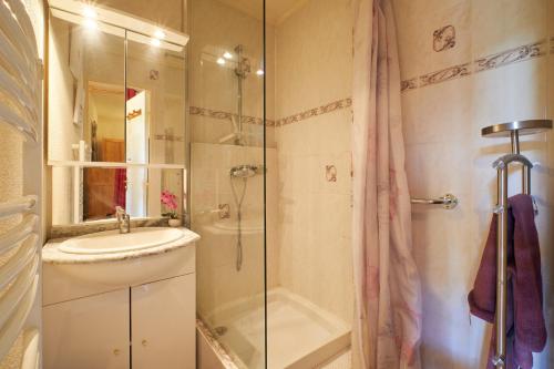 レ・デュー・アルプにある2 Alpes - appartement 2-4 persのバスルーム(シンク、シャワー付)