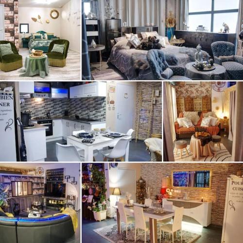 un collage de photos d'une chambre et d'un salon dans l'établissement Cottage des Deux Époques - CareHost, à Saint-Genis-de-Saintonge