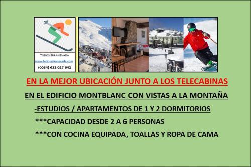 a collage of photos of a man on a snowboard at TODOSIERRANEVADA ZONA BAJA - MONTBLANC VISTAS A LA MONTANA - Junto a los Telecabinas in Sierra Nevada