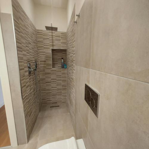 a bathroom with a shower and a toilet in it at La casa di Matías in Valverde