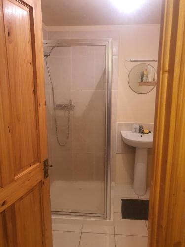 een badkamer met een douche en een wastafel bij grange cottage 3 bedroom in Edenderry