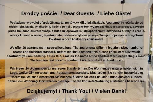 a sign that reads diopsy squeezed i dear guestsliegicky at Szczecin Apartamenty Aparthotel D'orski in Szczecin