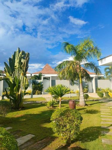 a house with palm trees in the yard at Pineale Villas, Resort and Spa in Panglao
