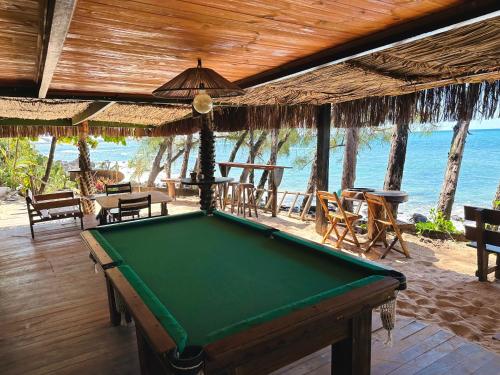 a pool table in a resort with the ocean at Pousada Paraíso das Tartarugas in Pipa