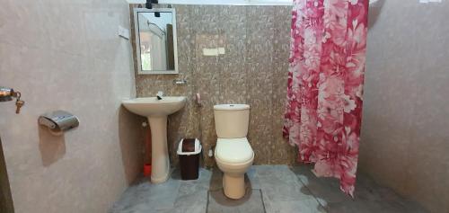 シギリヤにあるSMW Lodge Sigiriyaの白いトイレと洗面台のあるバスルーム