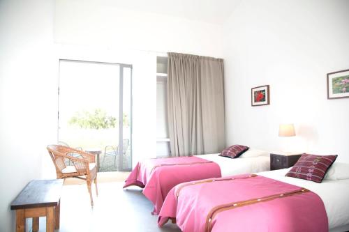 een hotelkamer met twee bedden en een raam bij Chic Villa with Private Pool near Évora in São Miguel de Machede