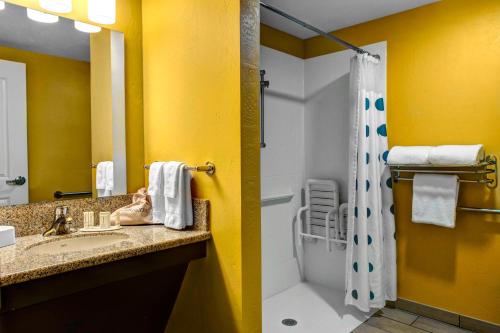 a bathroom with a sink and a shower at TownePlace Suites by Marriott Bakersfield West in Bakersfield