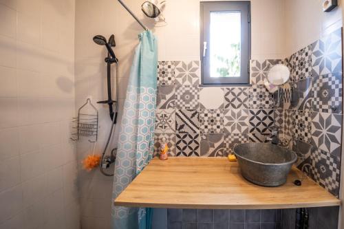 ein Bad mit einem Waschbecken und einer Dusche in der Unterkunft La Champtocette de la Loire in Champtoceaux