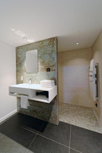 une salle de bain avec un lavabo et un miroir dans l'établissement Alsace Gîte 3 étoiles 