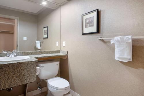 a bathroom with a toilet and a sink at Best Western PLUS Port O'Call Hotel in Calgary